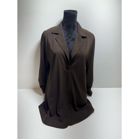 Chico’s Blazer Jacket Women Sz 2 Career Brown 3/4 Sleeve One Button Stretch - Picture 1 of 8